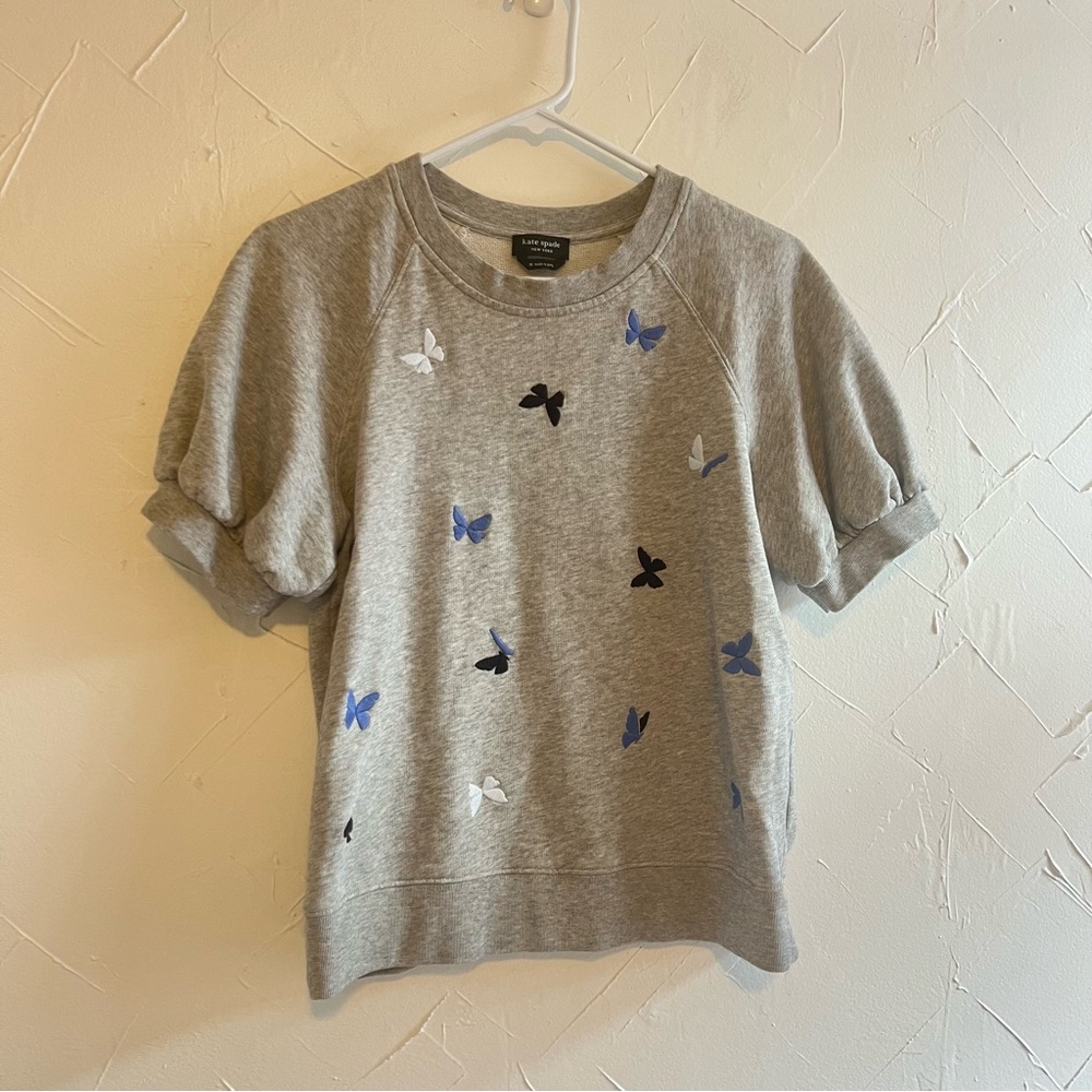 Kate Spade Embroidered Butterfly Puff Sleeve Sweatshirt - Picture 2 of 5